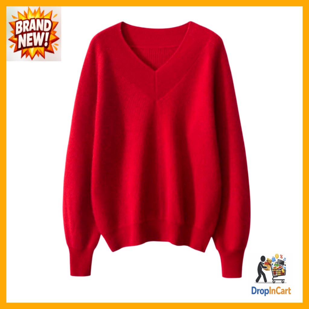 Luxury Cashmere Merino Wool V-Neck Sweater Lightweight Oversized Pullover